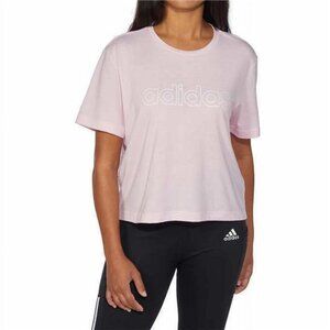 adidas Ladies' Primegreen Aeroready Logo Crop Tee4 (Large, Pink)
